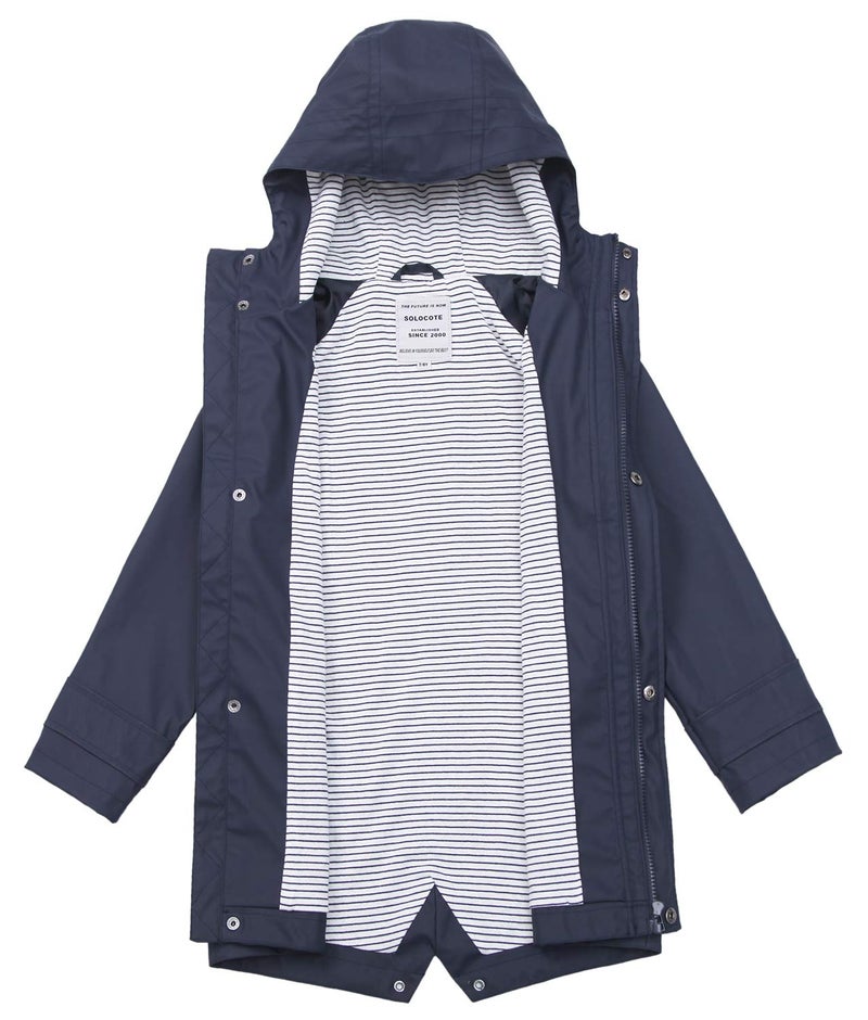 SOLOCOTE Kids Rain Jacket Hooded Lined Rubber RainCoats for Girls Boys Waterproof Windproof, 180806 Navy D 9-10Y - Image 3